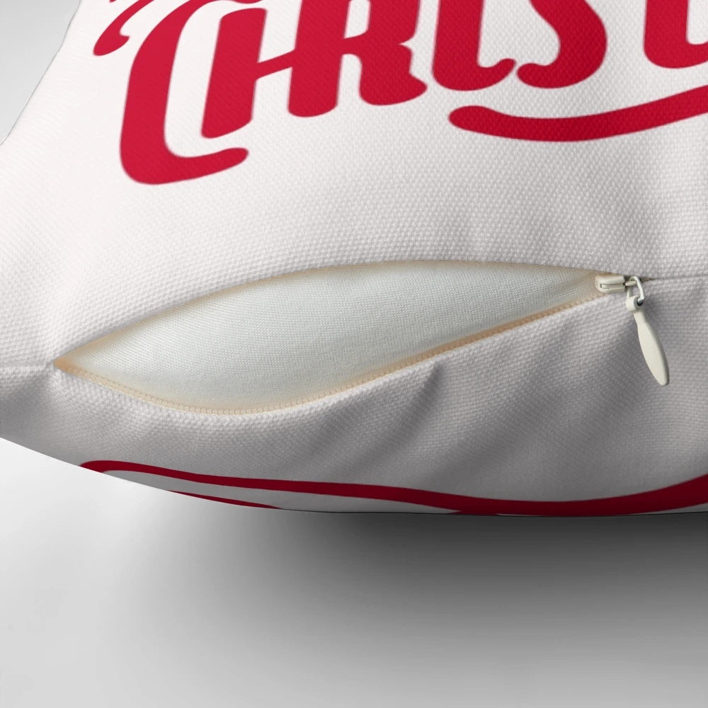 Merry Dogmas Pillow featuring a playful cartoon dog in a Santa hat