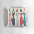 Multicolor Christmas pillow featuring a retro-style kitty Santa Claus design by artist El Gato Gomez.