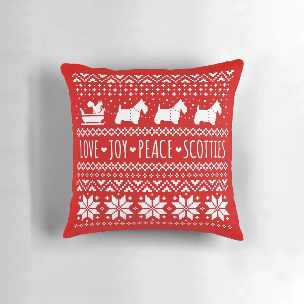 Scottie Dog Christmas Pillow with Squirrels and Snowflakes