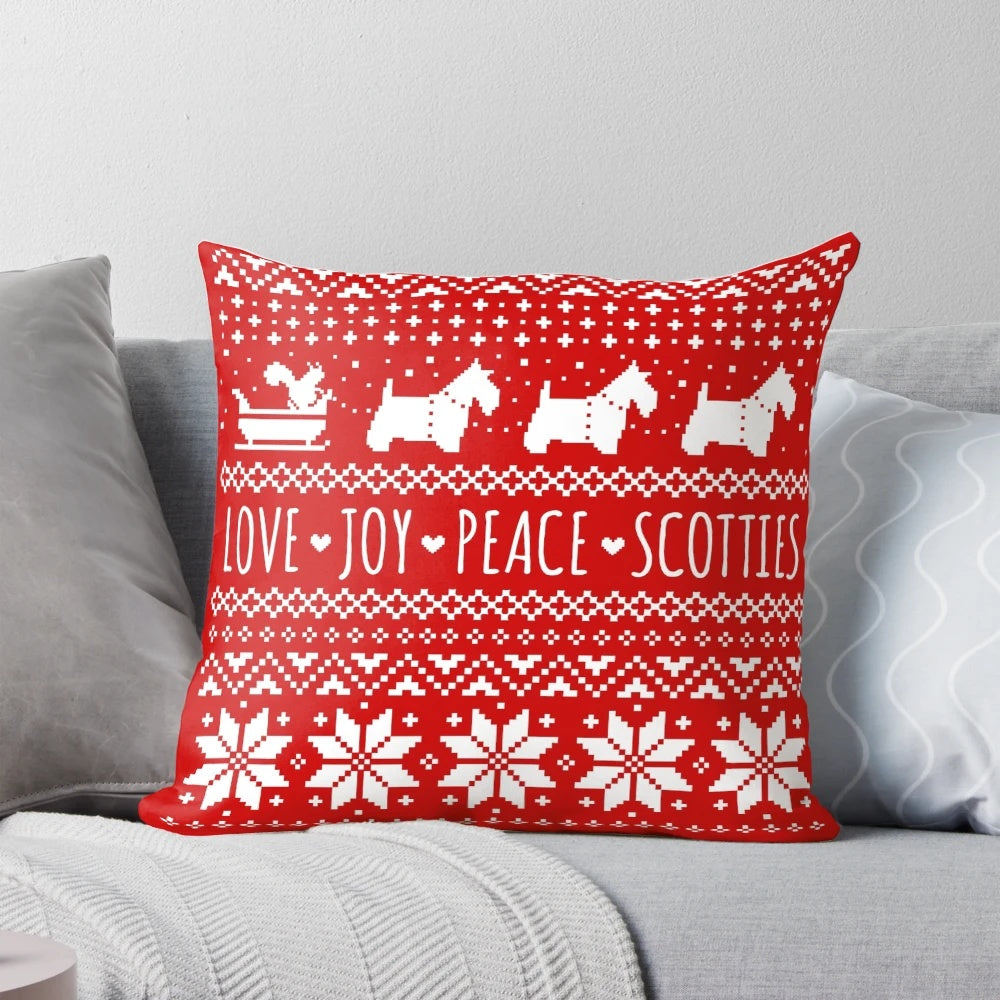 Scottie Dog Christmas Pillow with Squirrels and Snowflakes