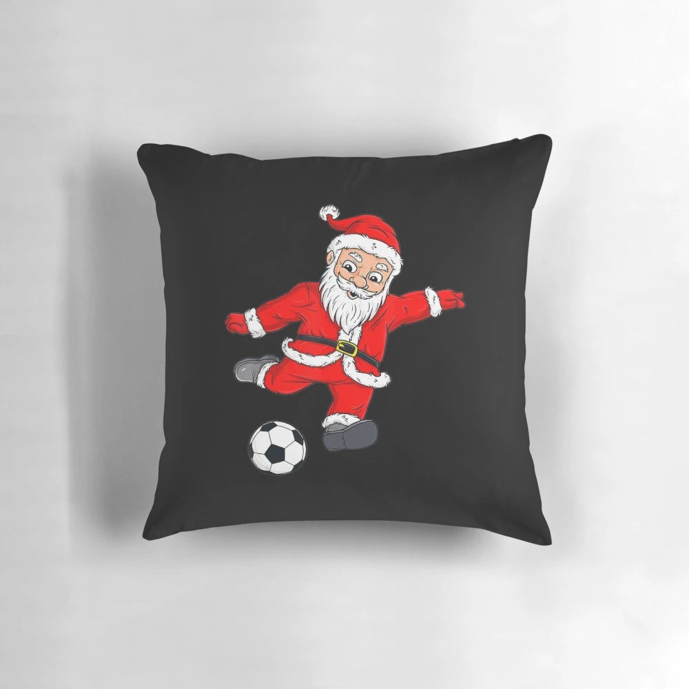 Cozy Christmas pillow with a soccer ball design and Santa Claus motif, perfect for holiday home decor.