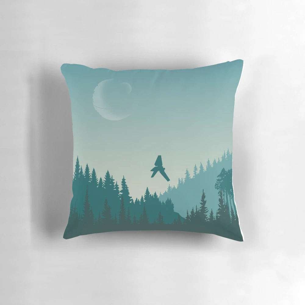 A Star Wars Endor-inspired throw pillow with a vibrant, colorful design