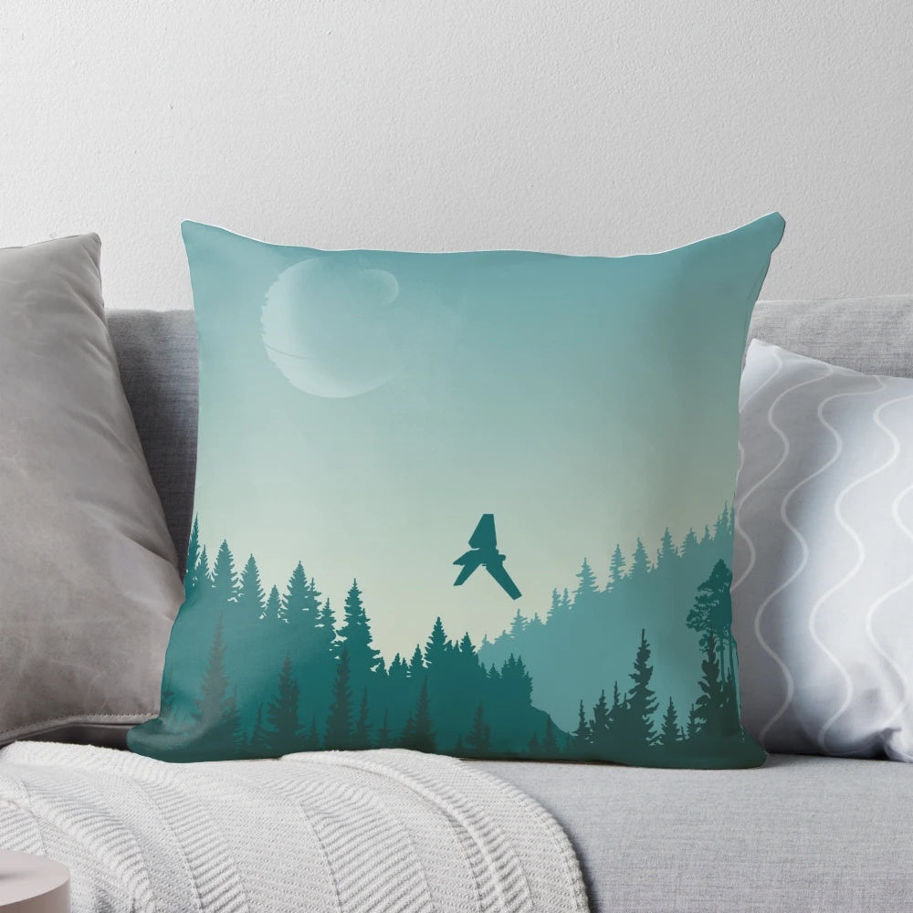 A Star Wars Endor-inspired throw pillow with a vibrant, colorful design