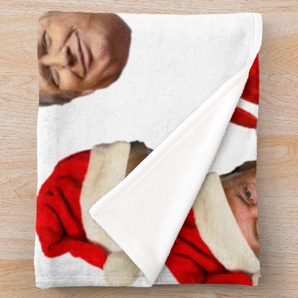 Trump-themed plush blanket with festive design