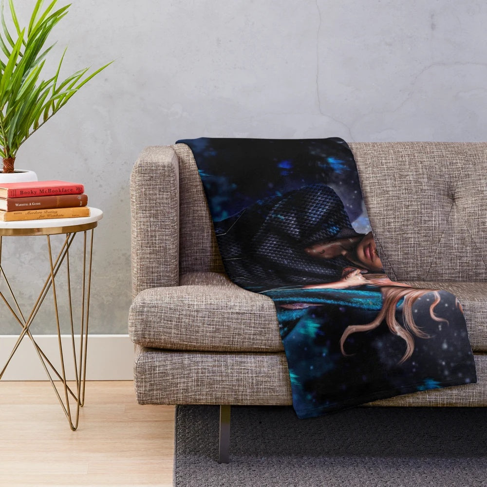 Feyre Archeron and Rhysand plush blanket featuring fan art from the A Court of Thorns and Roses series