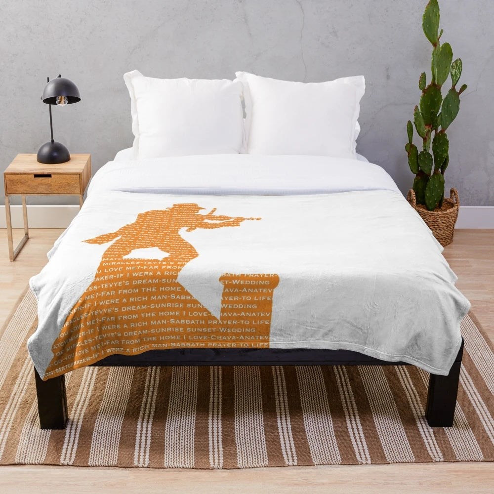 Fiddler on the Roof inspired plush blanket featuring the iconic silhouette and song titles