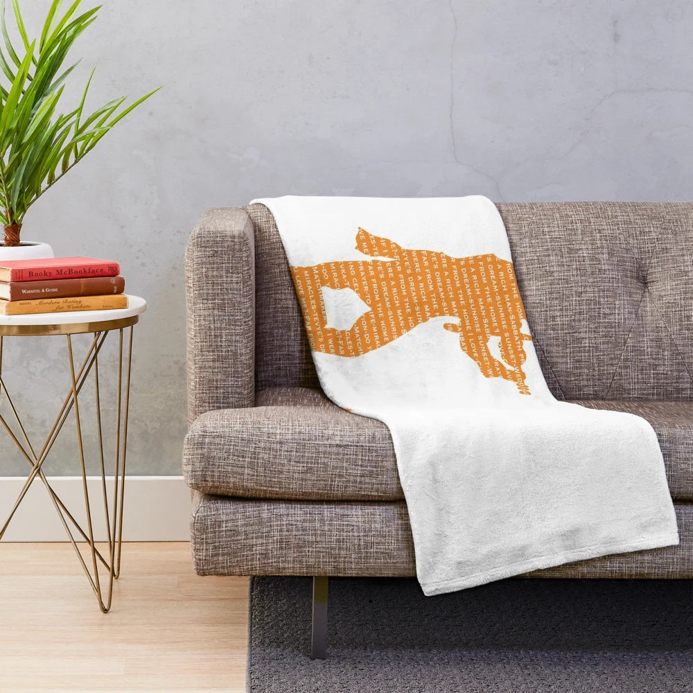 Fiddler on the Roof inspired plush blanket featuring the iconic silhouette and song titles