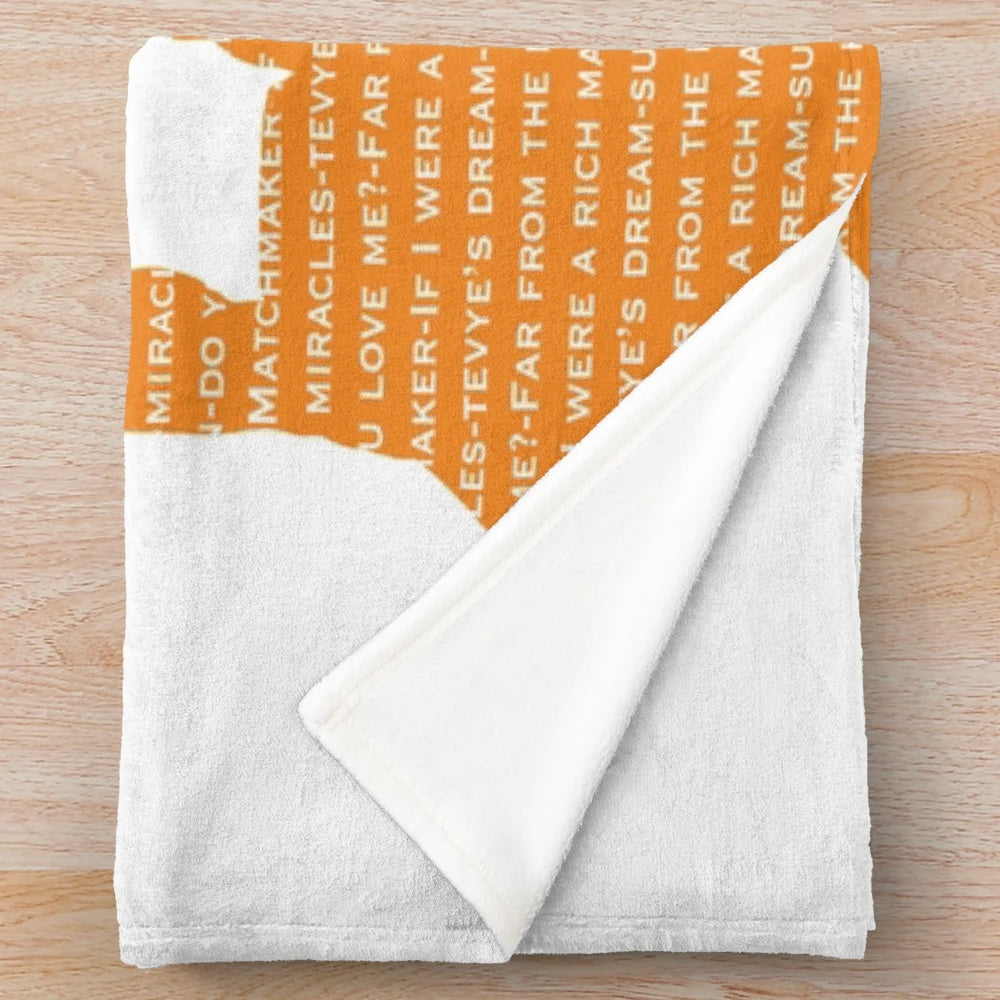 Fiddler on the Roof inspired plush blanket featuring the iconic silhouette and song titles