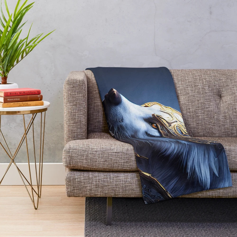 Fierce armored wolf plush blanket