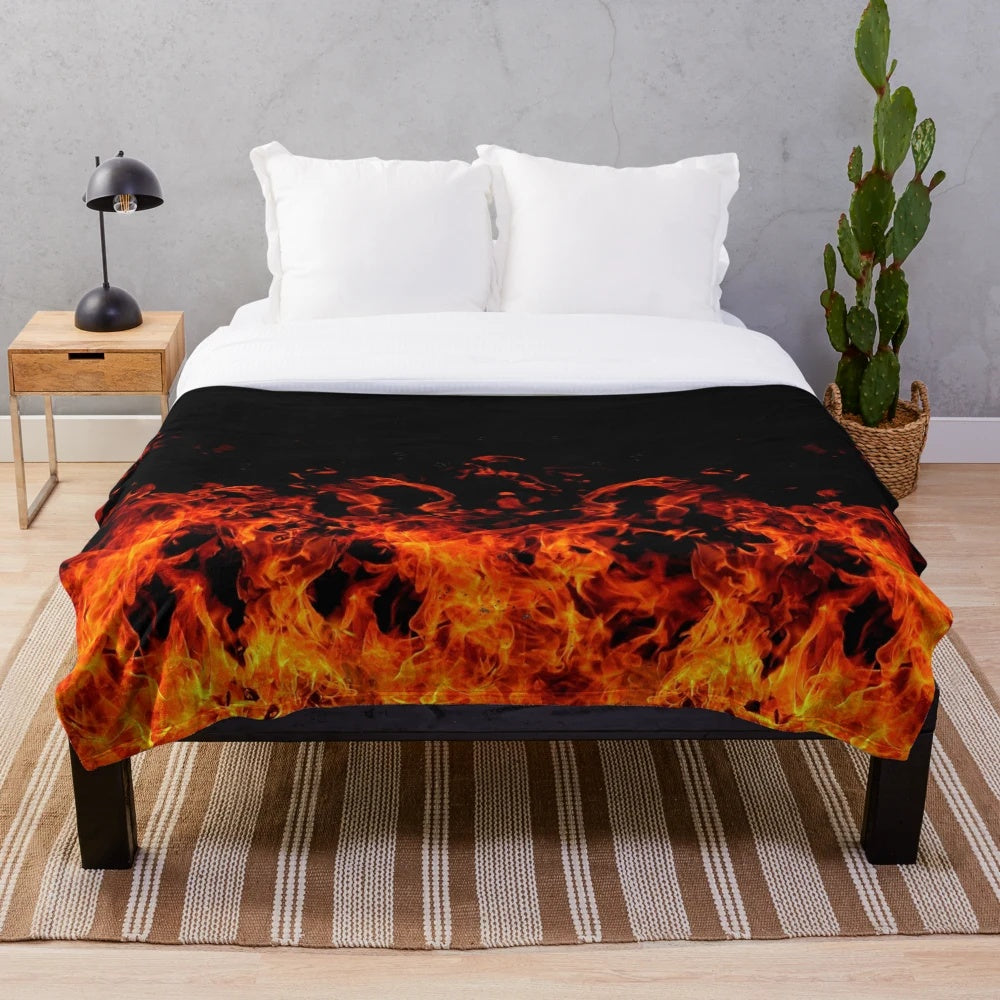 Plush fire-patterned blanket for cozy and warm home decor