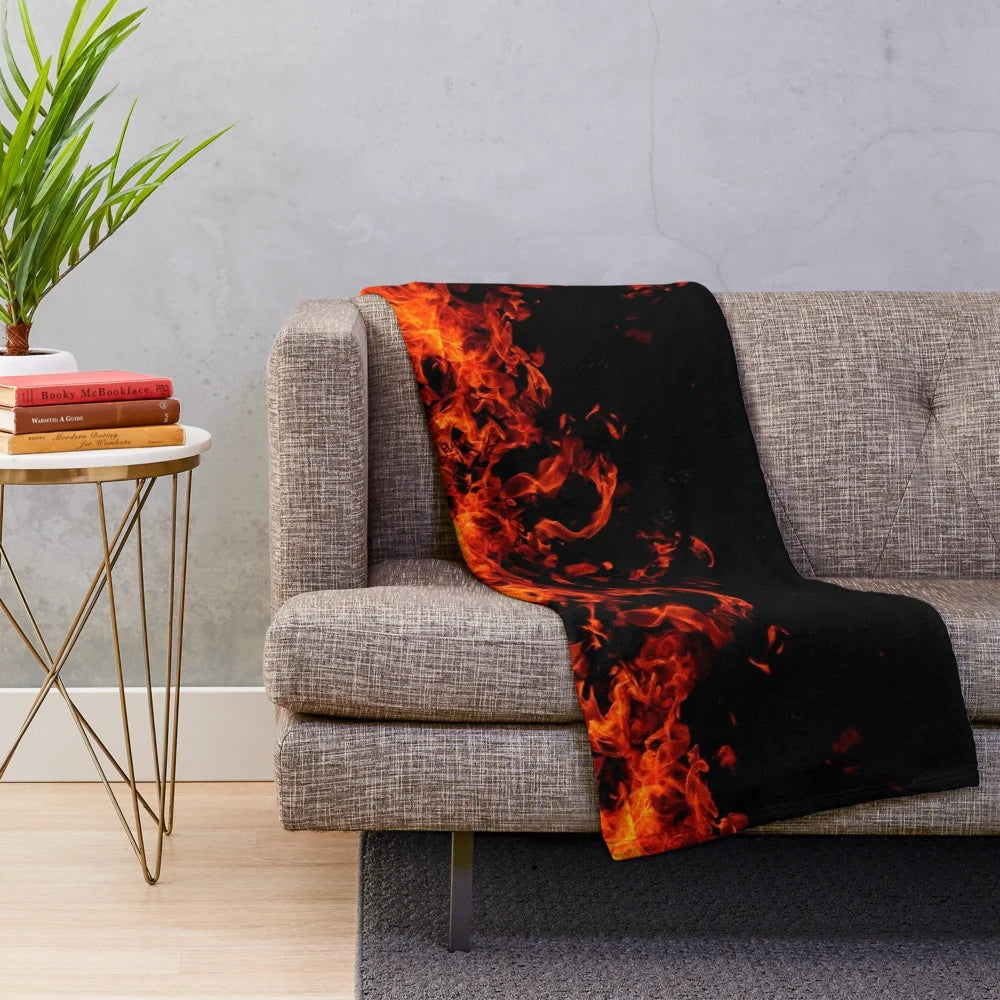 Plush fire-patterned blanket for cozy and warm home decor