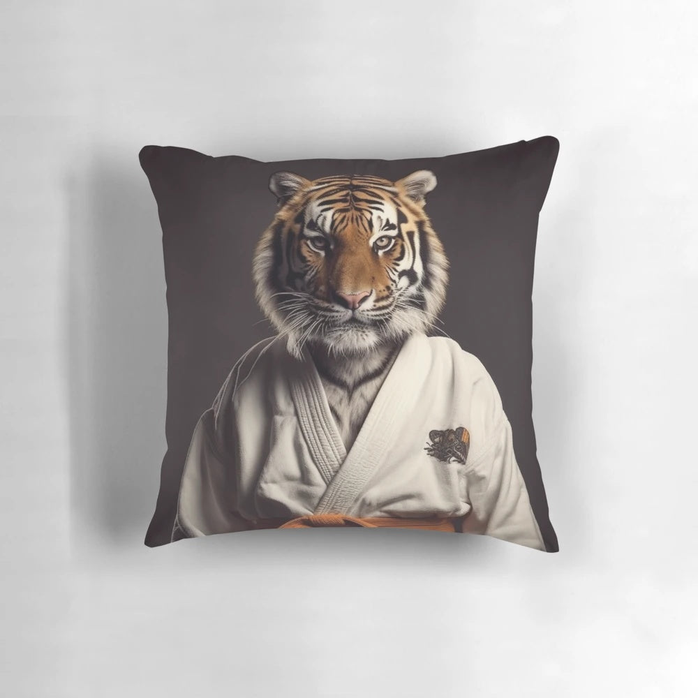 Decorative pillow featuring a fierce judoka tiger, an inspiring martial arts athlete