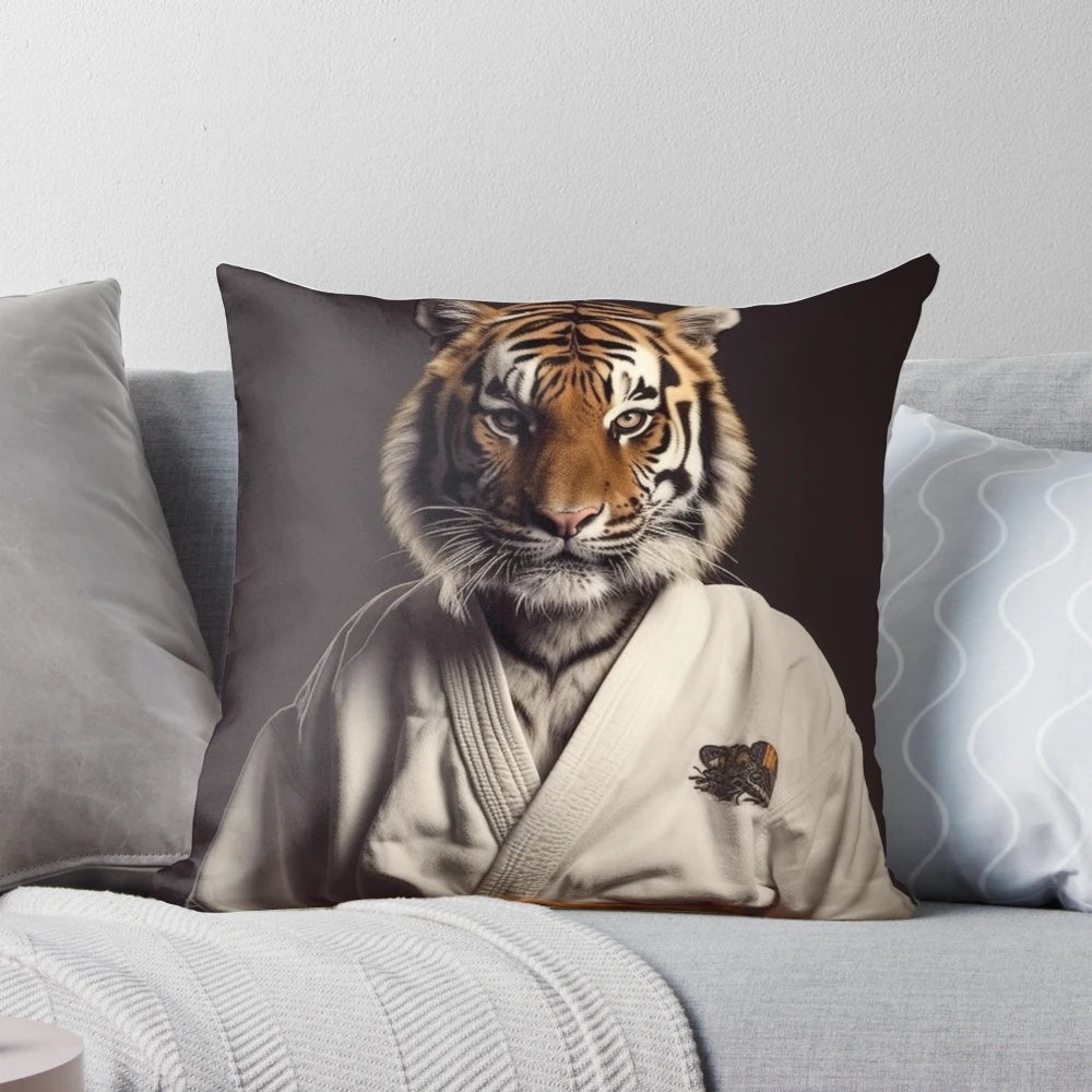 Decorative pillow featuring a fierce judoka tiger, an inspiring martial arts athlete