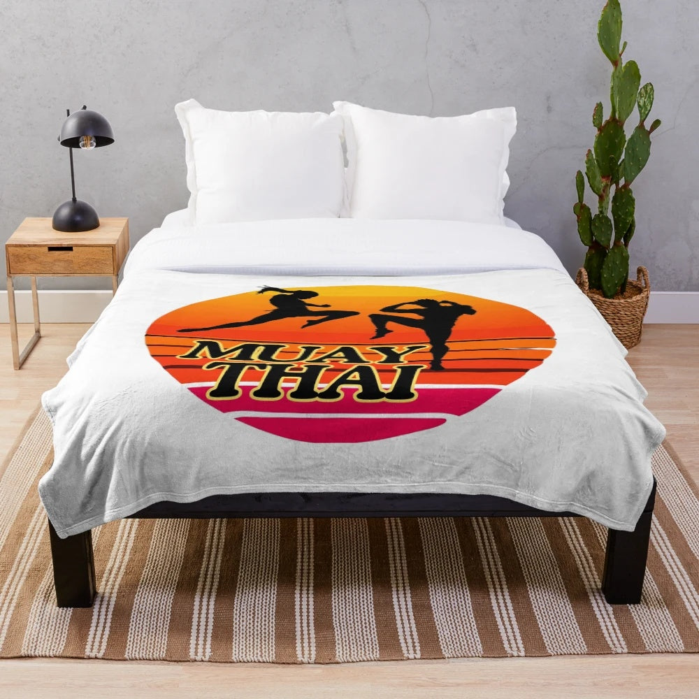 Fierce Muay Thai Fighters Plush Blanket with Martial Arts Designs