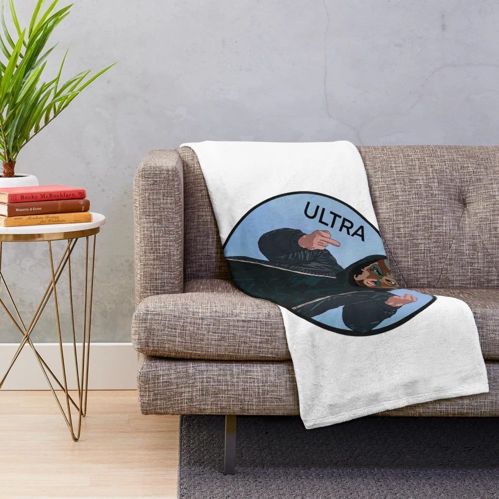 Plush blanket with bold, aggressive hooligan-inspired emblem design