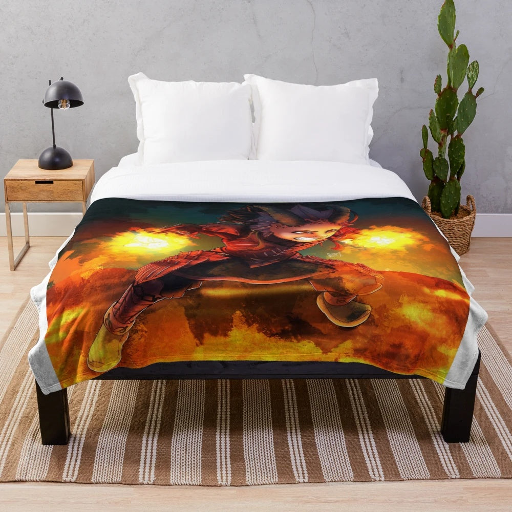 Fiery dragon warrior plush blanket with fantasy design
