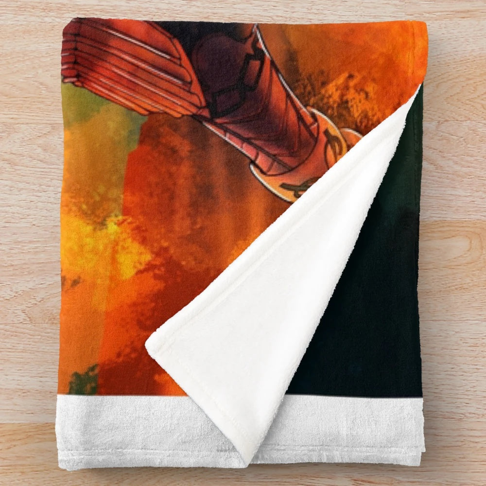 Fiery dragon warrior plush blanket with fantasy design