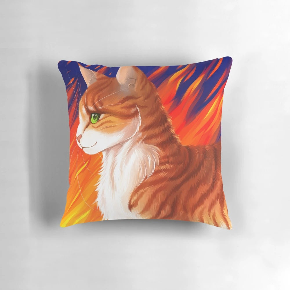 Firestar inspired throw pillow featuring a feline design