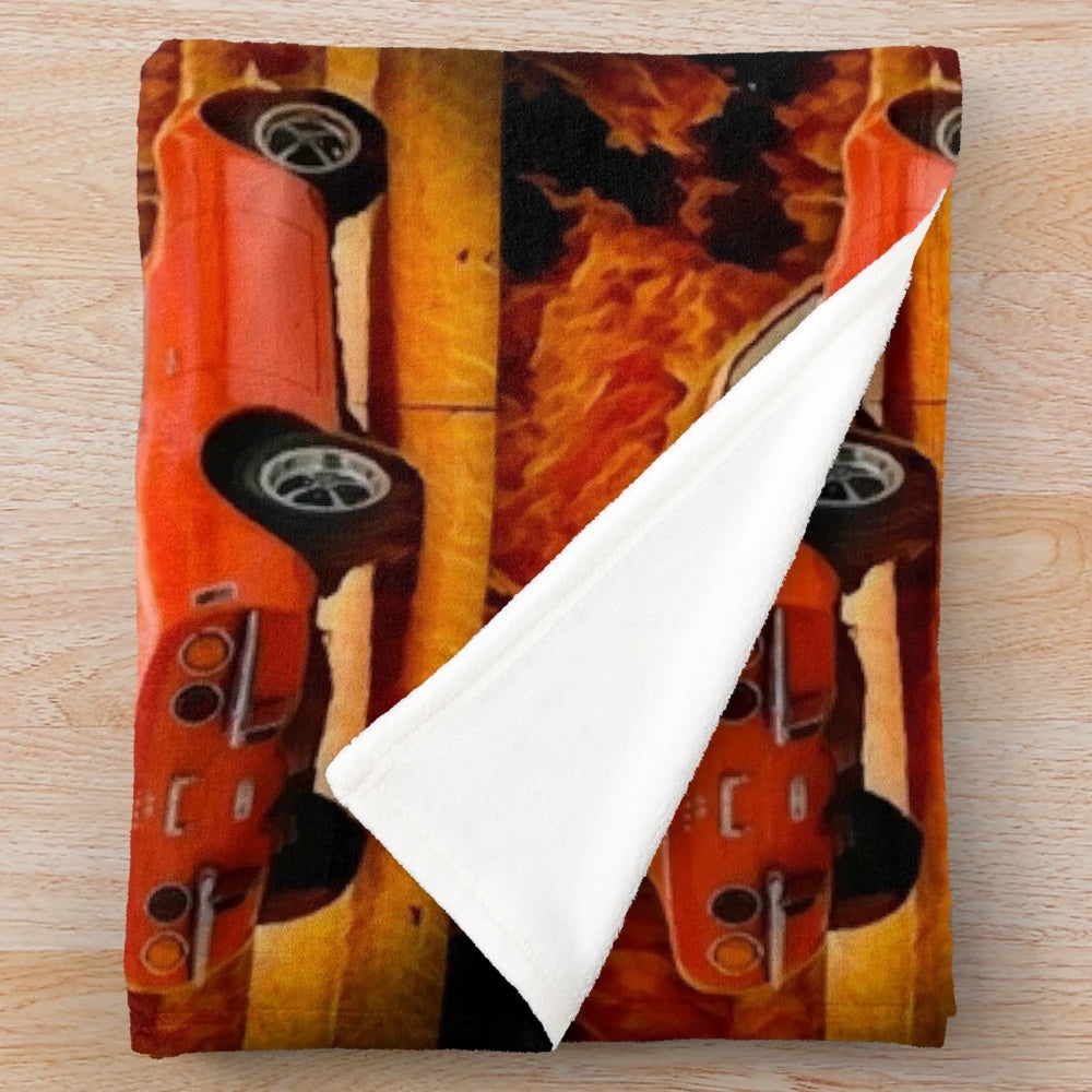 Plush blanket with fiery Opel-inspired design