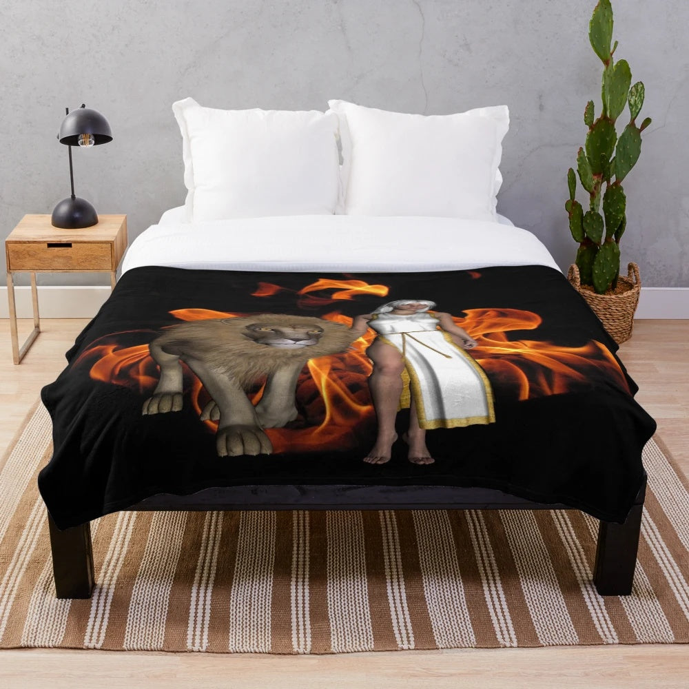 Plush blanket with abstract fiery pattern and legendary animal design