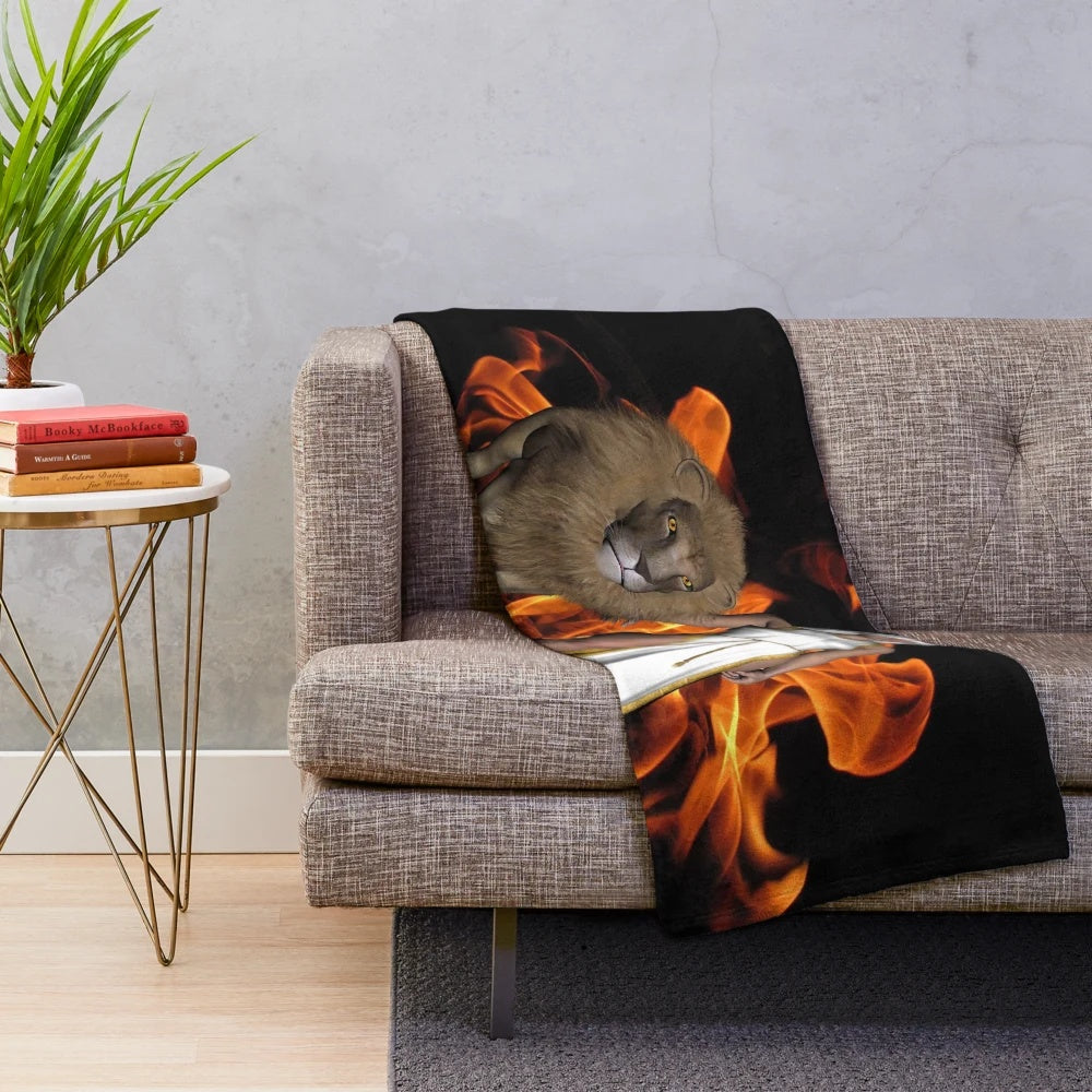 Plush blanket with abstract fiery pattern and legendary animal design