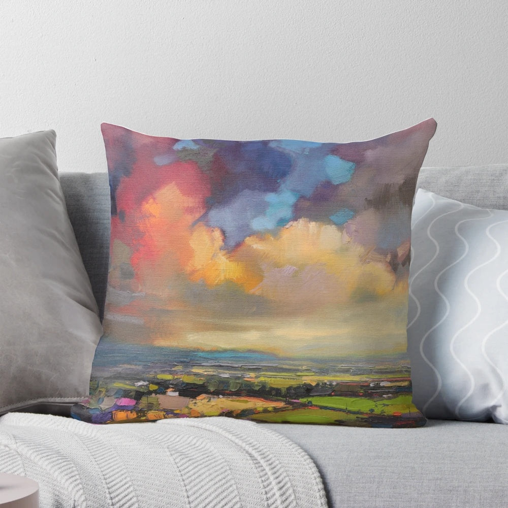 Fife Fields Coastal Landscape Pillow - Scenic Scottish Seascape Artwork