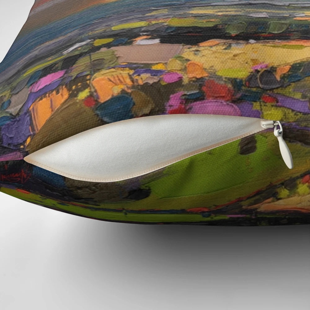 Fife Fields Coastal Landscape Pillow - Scenic Scottish Seascape Artwork