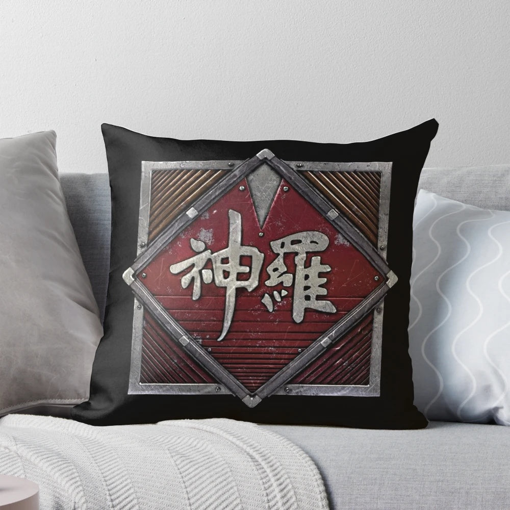 Plush Final Fantasy VII inspired pillow with an industrial power company logo design.