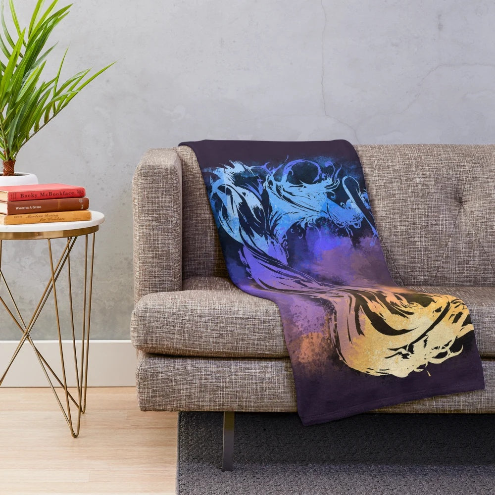 Final Fantasy X inspired plush blanket featuring the iconic game logo