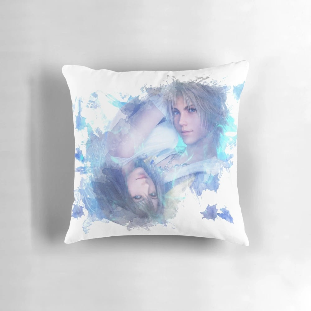 Soft, plush pillow featuring the beloved characters Yuna and Tidus from the Final Fantasy X video game.