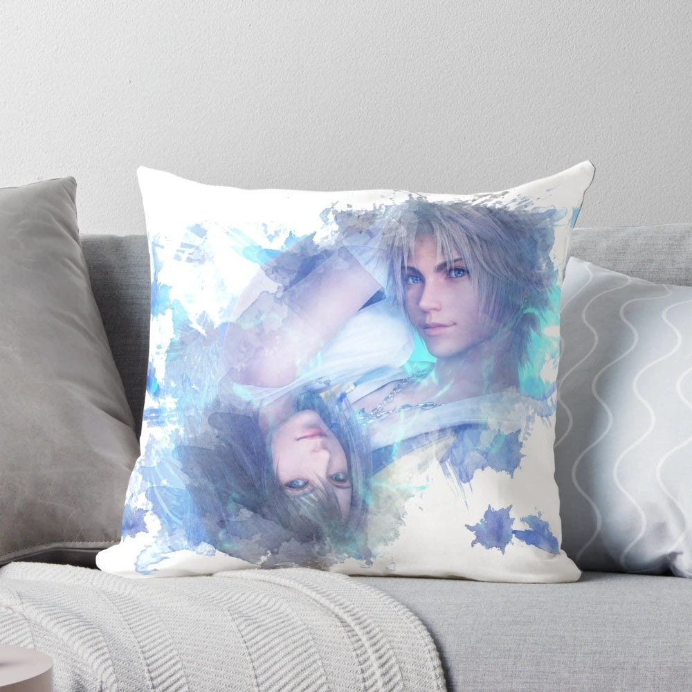 Soft, plush pillow featuring the beloved characters Yuna and Tidus from the Final Fantasy X video game.