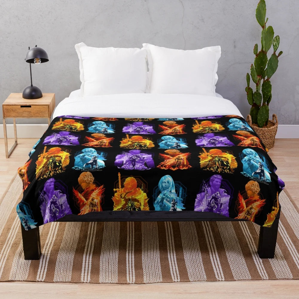 Final Fantasy XVI inspired plush blanket featuring Eikon and character designs