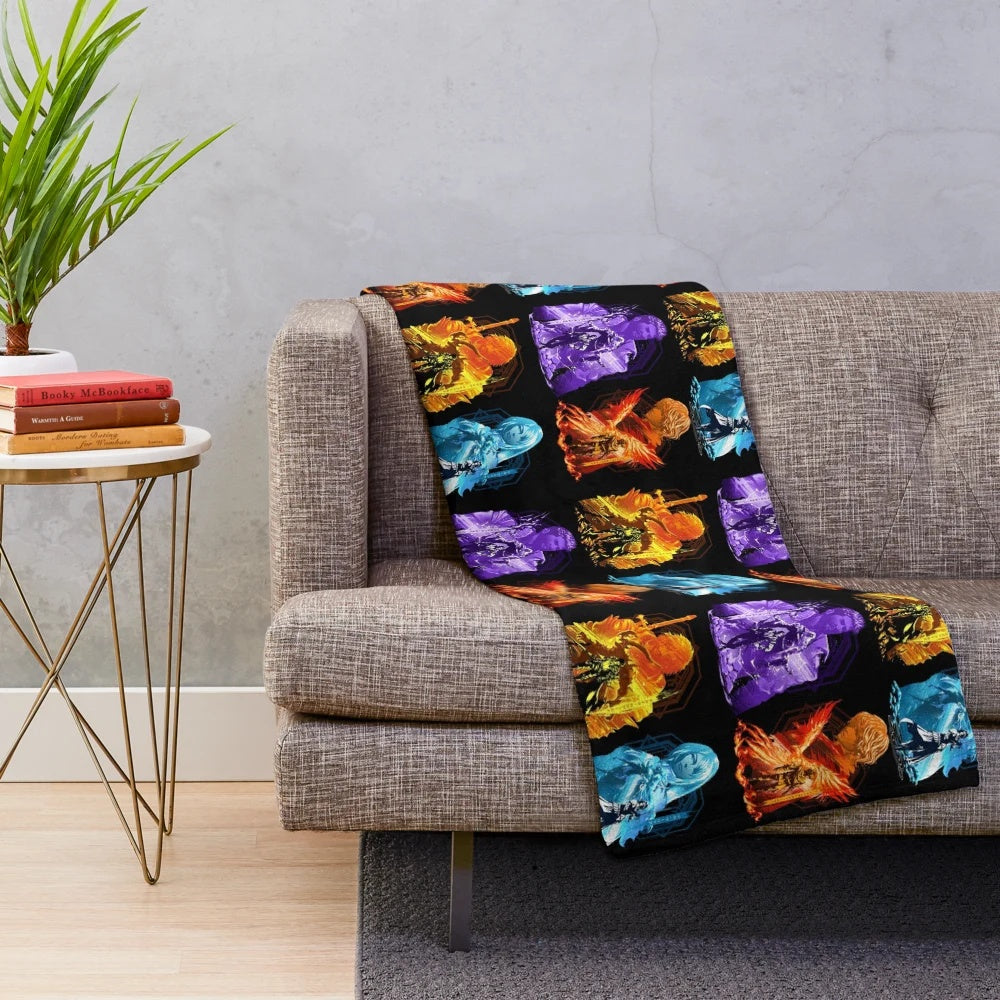Final Fantasy XVI inspired plush blanket featuring Eikon and character designs