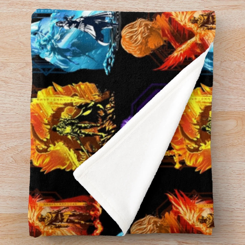 Final Fantasy XVI inspired plush blanket featuring Eikon and character designs