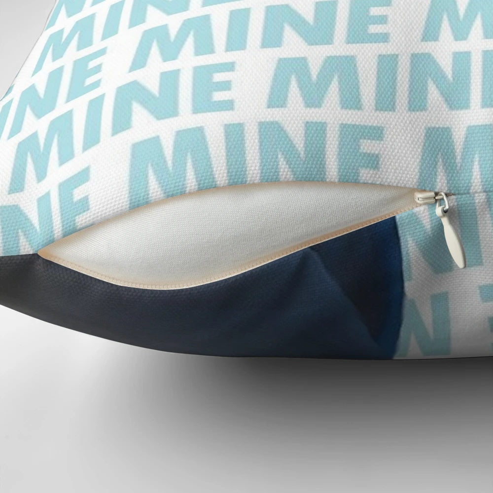 A throw pillow featuring the seagull from the movie Finding Nemo saying "Mine, mine, mine!