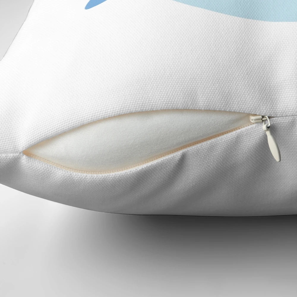 Finny the Shark plush pillow with "Keep On Swimming" text and cartoon shark design