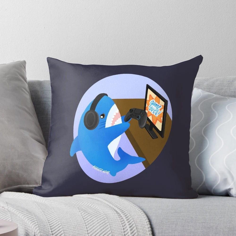 Soft and cuddly BLÅHAJ shark-themed pillow, perfect for gamers, kids, and toddlers