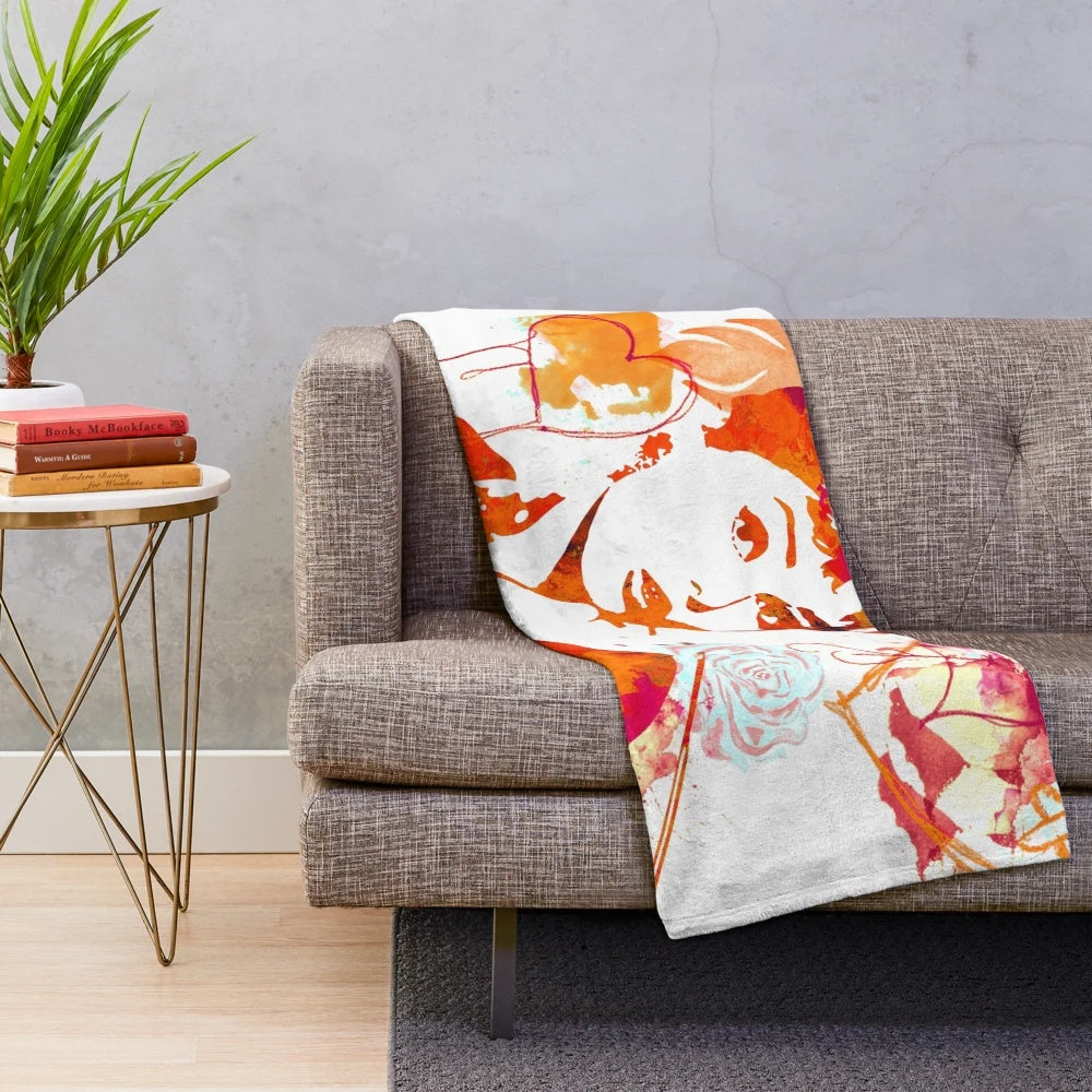 Audrey Hepburn inspired plush blanket in fire colors