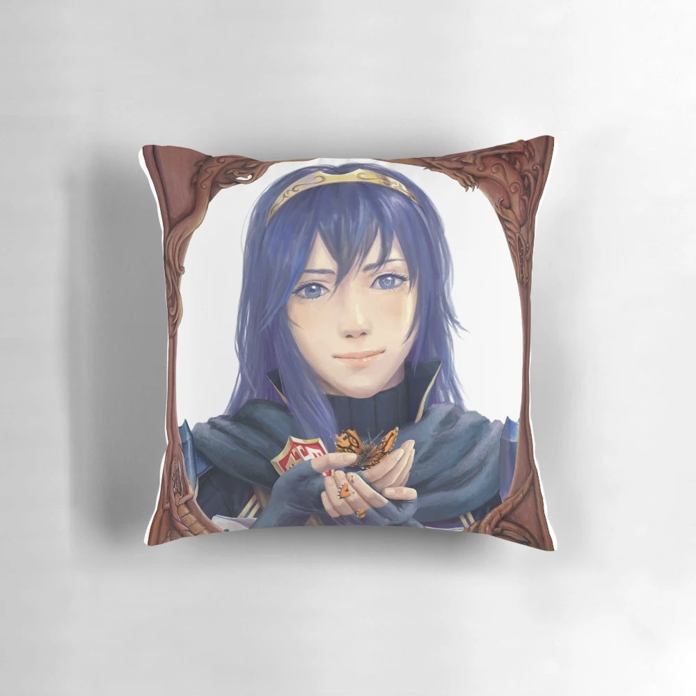 A vibrant and colorful pillow featuring a butterfly and dragons, perfect for Fire Emblem and Super Smash Bros enthusiasts.