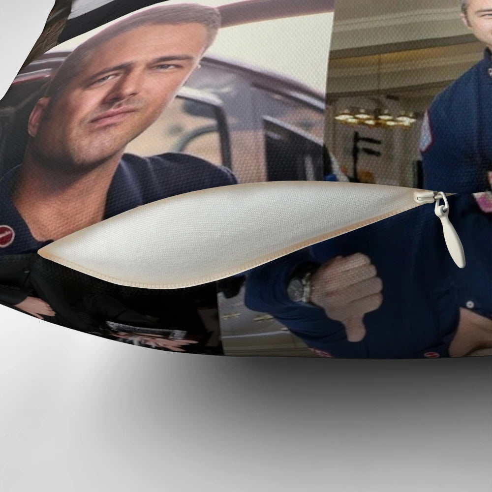 Soft, high-quality Chicago Fire themed pillow featuring firefighters Taylor Kinney and Kelly Severide