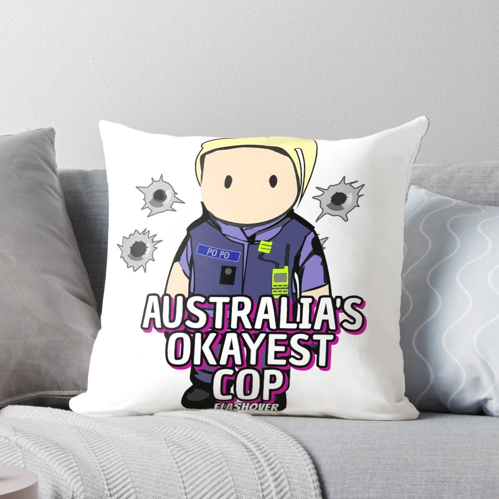 A soft, comfortable pillow featuring a female firefighter with the Australian flag in the background.