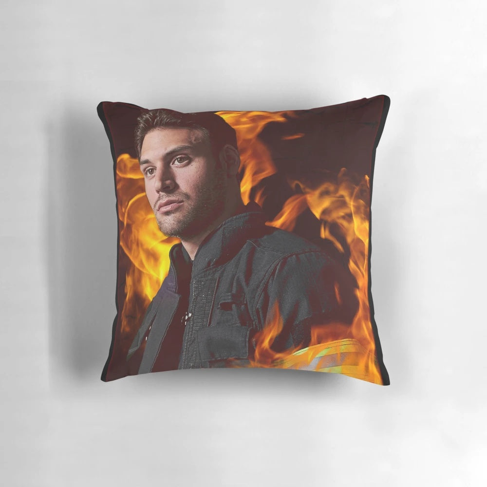 Pillow featuring flames design and text "911 - Eddie Diaz