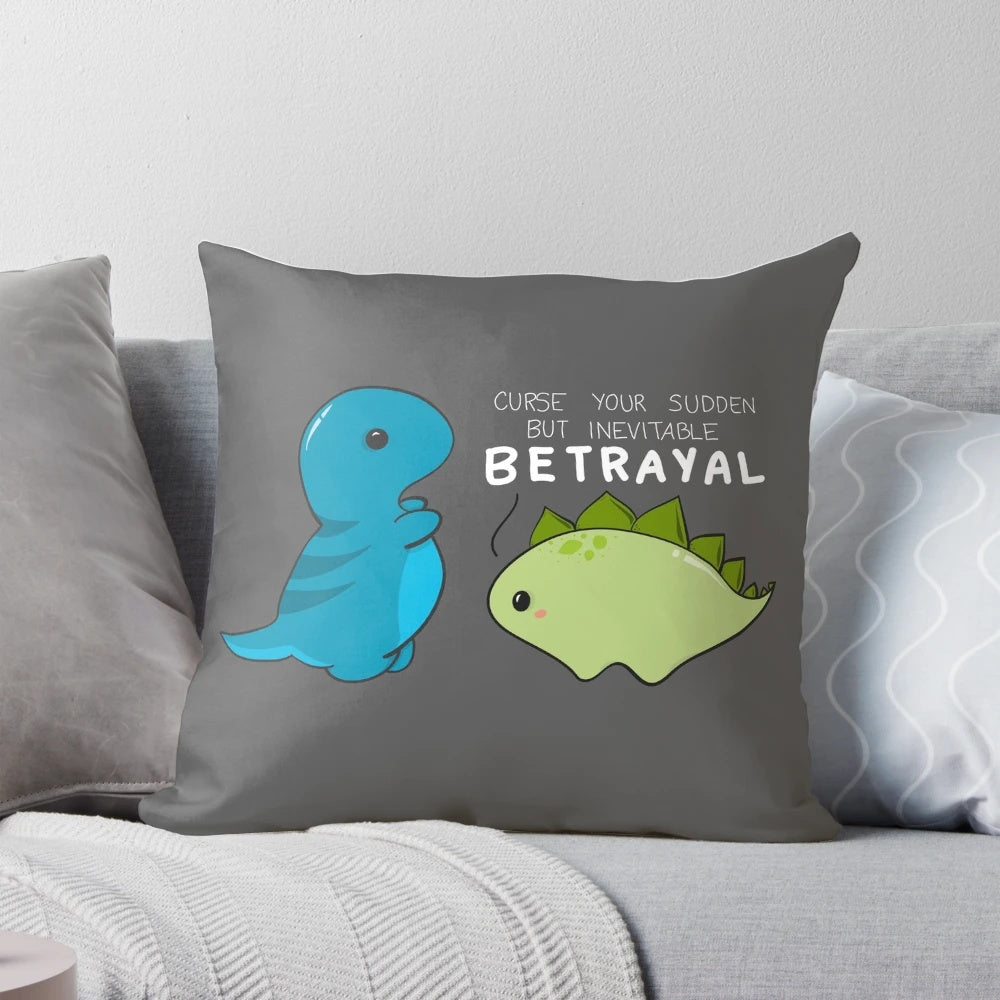 Firefly-themed throw pillow with a dinosaur and the quote "Curse your sudden but inevitable betrayal"