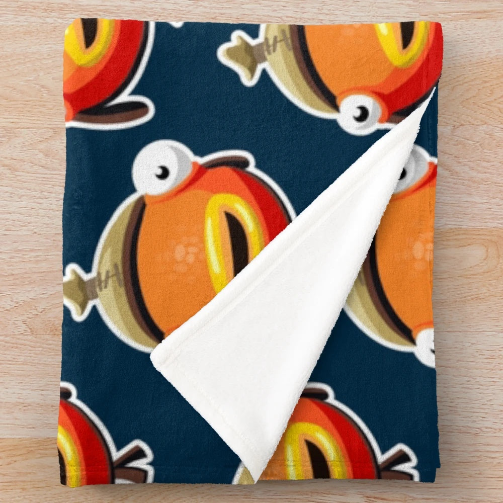 Fishy themed plush blanket featuring a shadow monster from the popular video game Fortnite