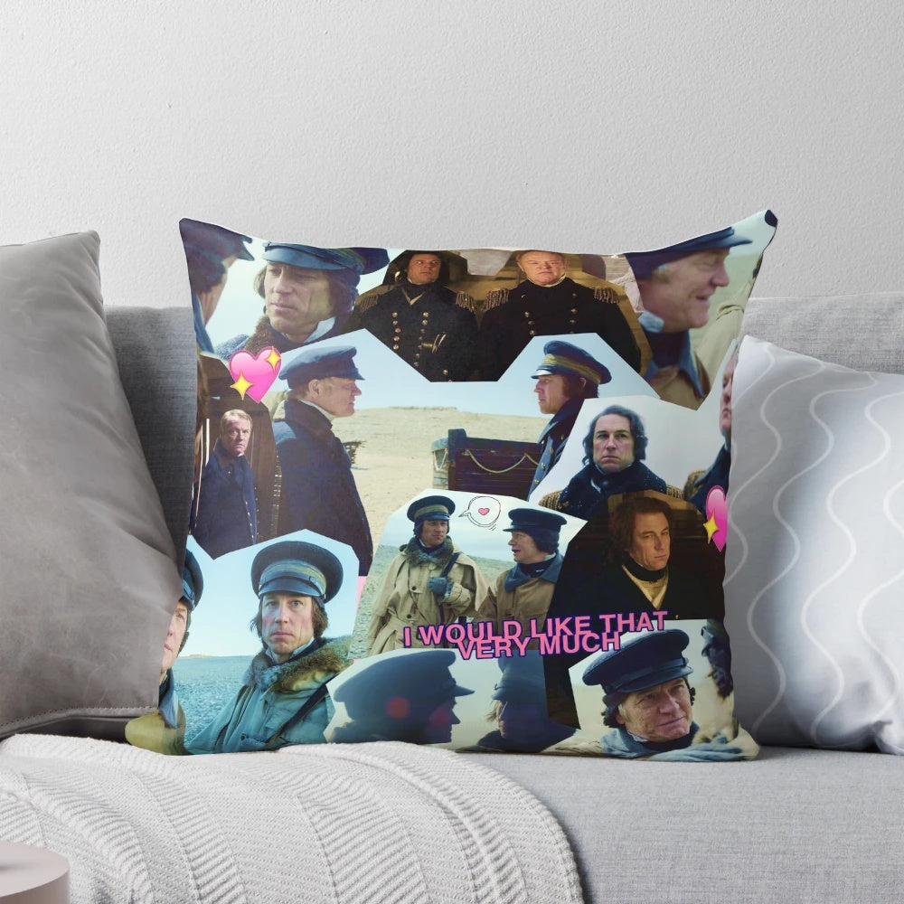 Fitzier collage depicting the terror of the Arctic expedition, printed on a high-quality pillow