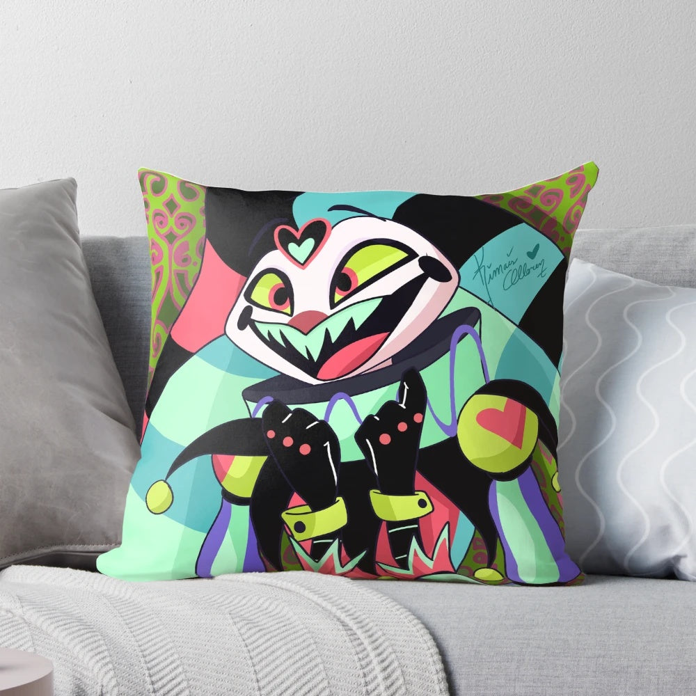 Plush pillow featuring the animated demon character Fizzarolli from the Helluva Boss series