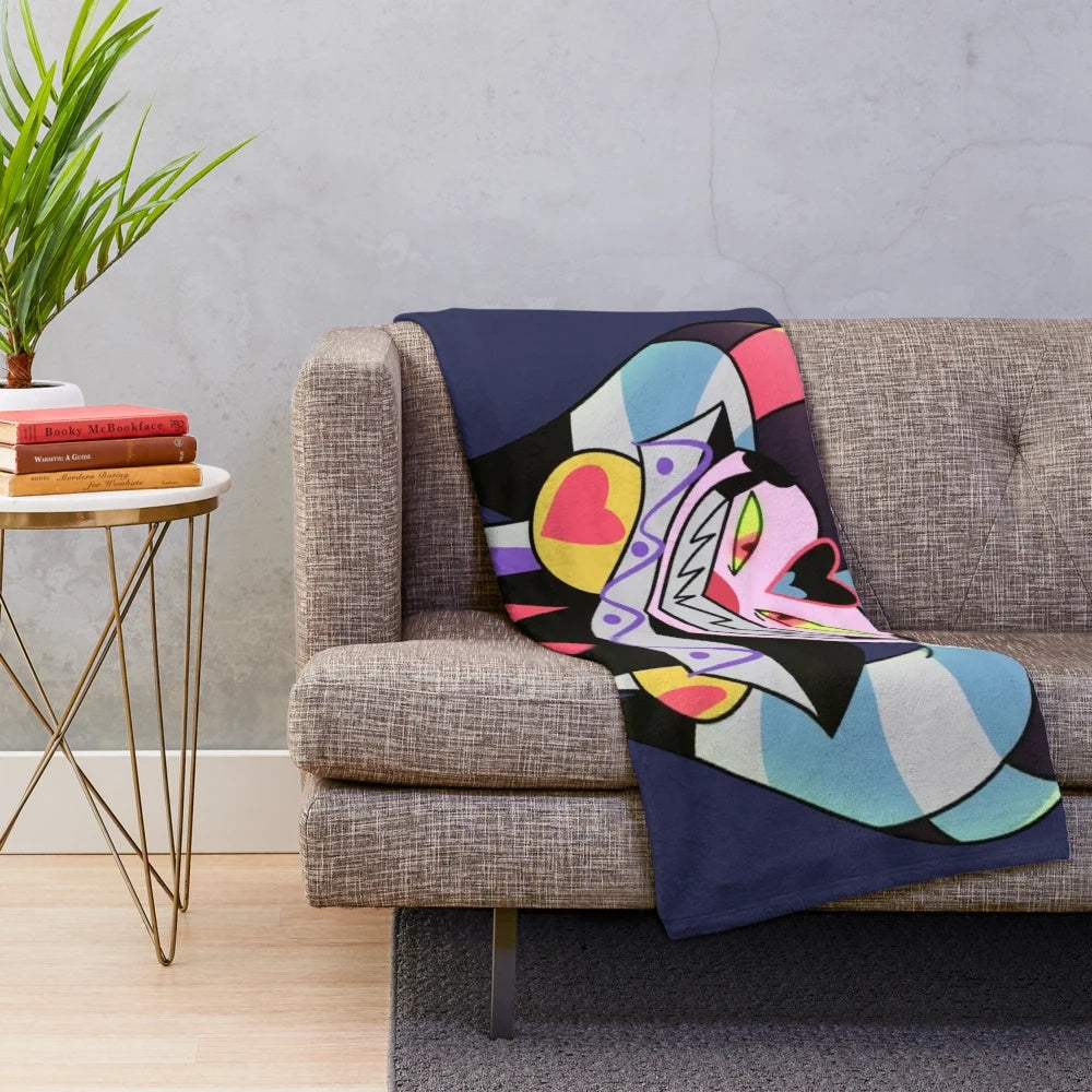 Fizzarolli inspired plush blanket featuring characters from Hazbin Hotel and Helluva Boss
