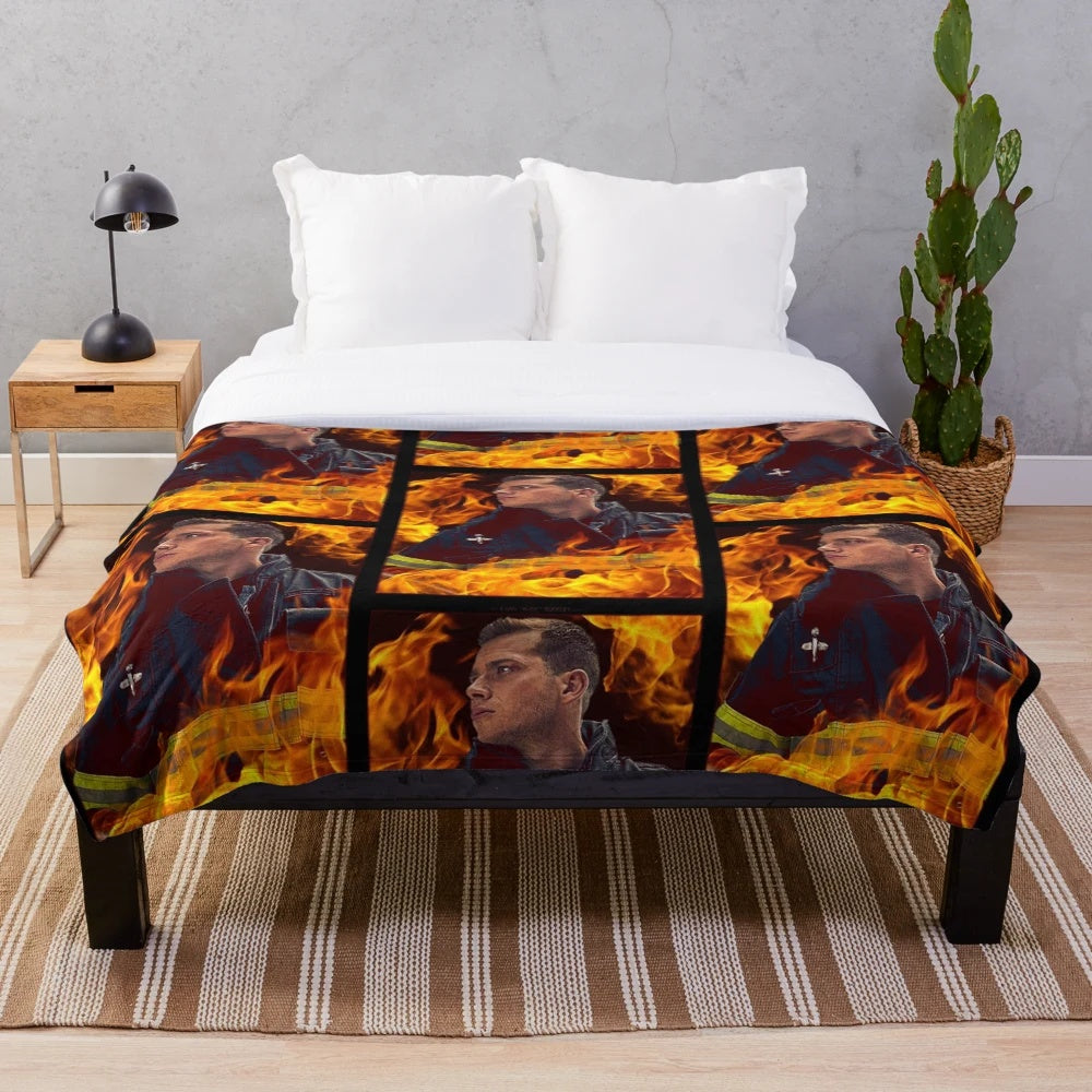 Flames Firefighter Plush Blanket - Inspired by 911 TV Show Character Evan Buckley
