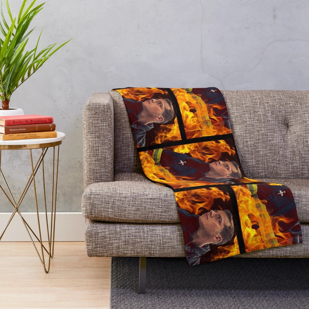 Flames Firefighter Plush Blanket - Inspired by 911 TV Show Character Evan Buckley