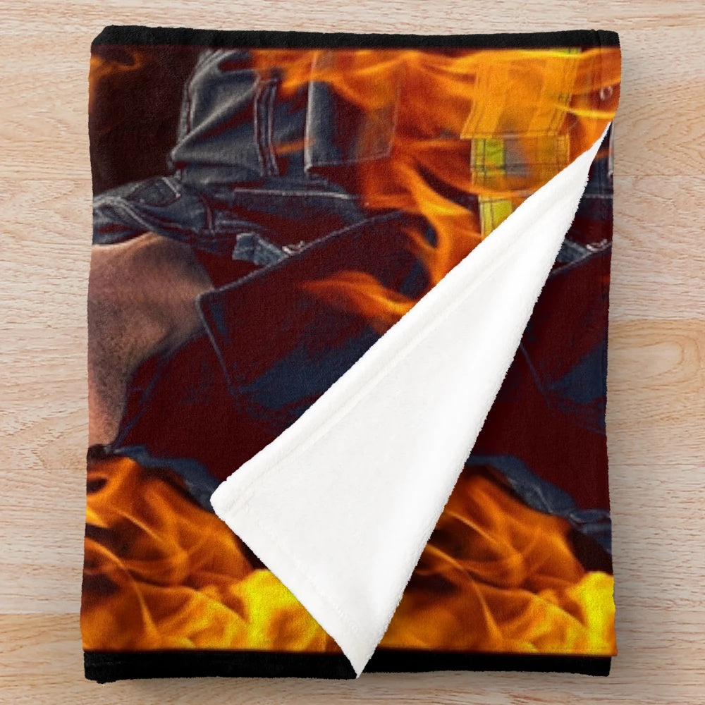 Flames Firefighter Plush Blanket - Inspired by 911 TV Show Character Evan Buckley